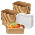 NAA BLUEKIWI 20 Pack 750ML Kraft Disposable Paper Bowls with Lid Eco Friendly Rectangle Food Container BPA Free Lunch Boxes for Hot or Cold Dish Take Outs To-Go
