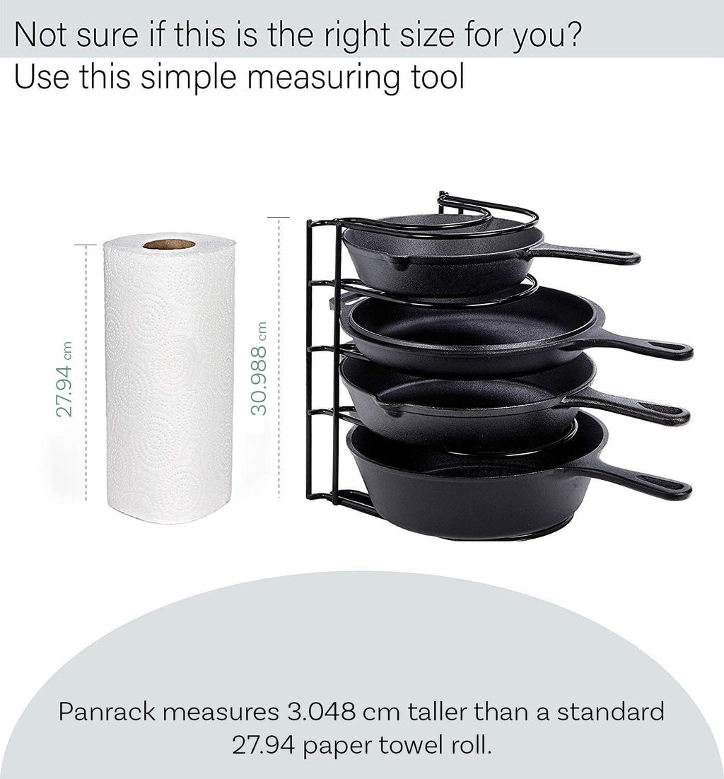 Heavy Duty Pan Organizer, 5 Tier Rack - Holds up to 50 LB - For Cast Iron Skillets, Griddles, Pots - Durable Steel Construction - Space Saving Kitchen Storage - No Assembly Required - Black 12.2-Inch
