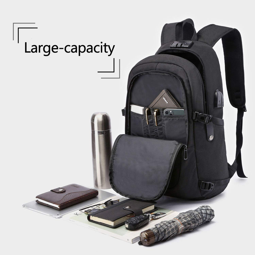 Laptop Backpack,Anti Theft Business Travel Backpack for Men Women Work Bag Slim Laptop Bag with USB Charging Port Lock,Durable Water Resistant Computer Bag Fits 15.6 Inch Laptop Notebook,Black