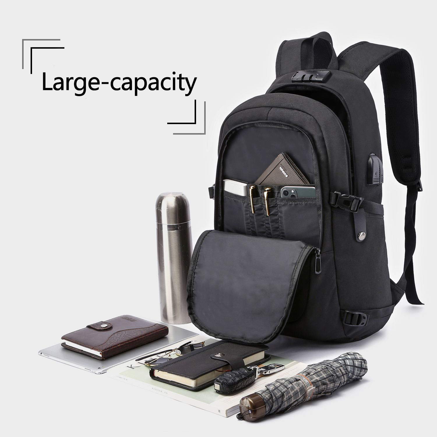 Laptop Backpack,Anti Theft Business Travel Backpack for Men Women Work Bag Slim Laptop Bag with USB Charging Port Lock,Durable Water Resistant Computer Bag Fits 15.6 Inch Laptop Notebook,Black