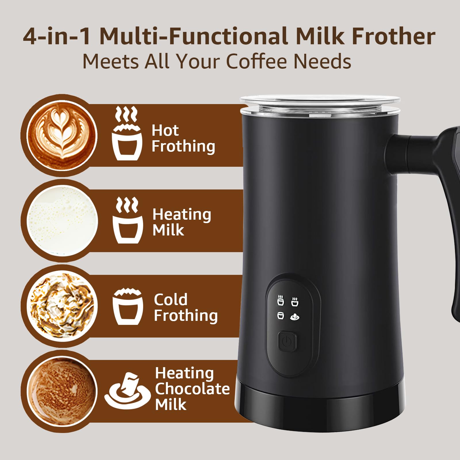 Milk Frother, 4 in 1 Electric Milk Steamer,11.8oz/350ml Automatic Warm and Cold Foam frother for Coffee, Latte, Macchiato, Cappuccino, Hot Chocolate