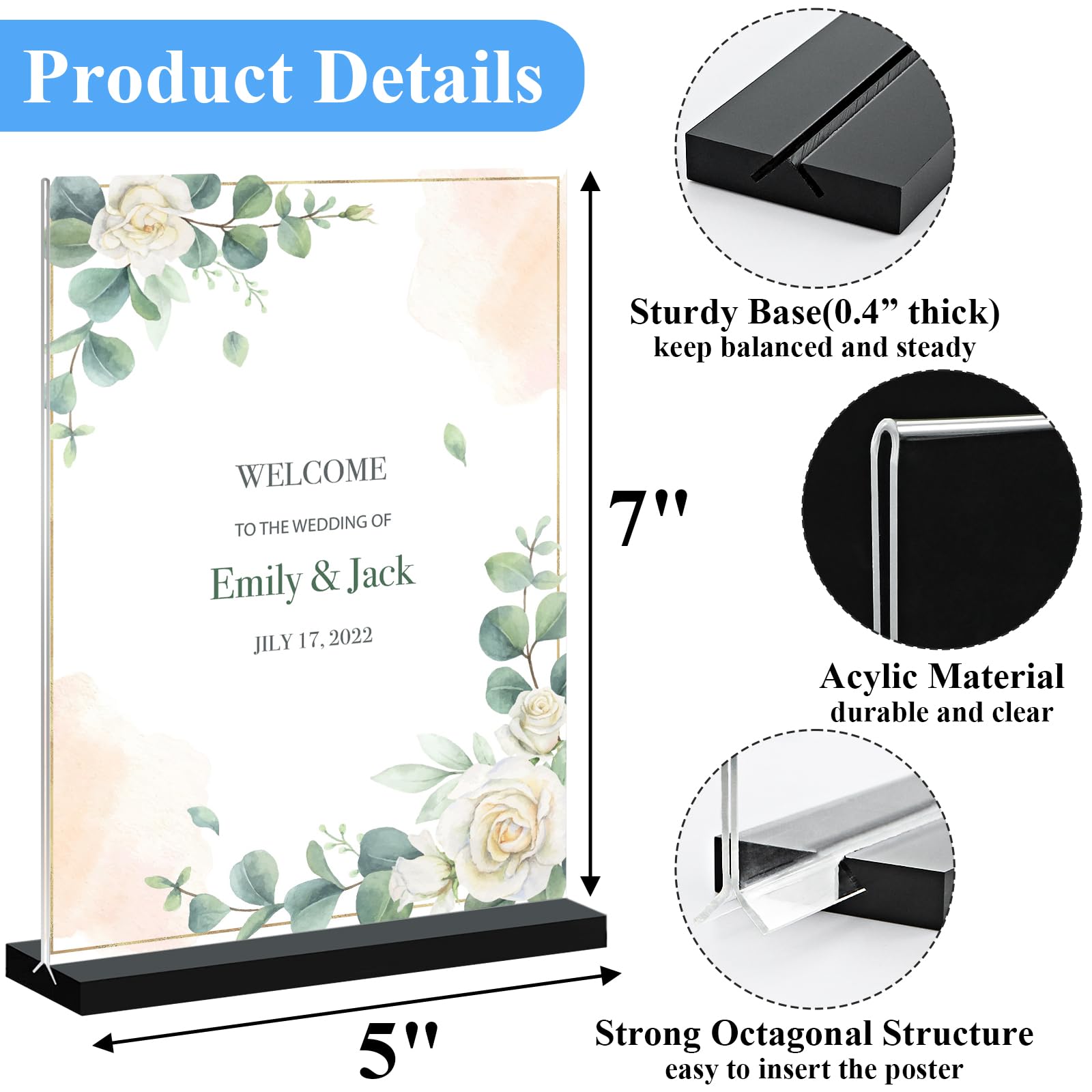 Acrylic Sign Holder 5x7, 6-Pack Plastic Clear Vertical Double-Sided Menu Display Stand with Double-Sided Display, Perfect for Restaurants, Offices, Exhibits