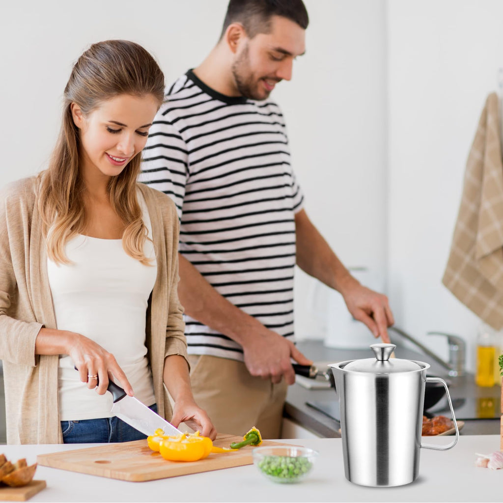 Acrux7 Stainless Steel Measuring Cups with Lids, 8 Cup (2000ml) Metal Measuring Cup, Stainless Steel Pitcher with Lid, Marking and Handle, 64oz