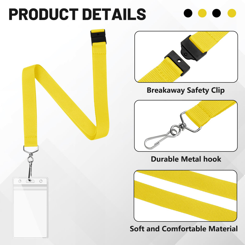 WEZEBEL 24-Pack Yellow Breakaway Lanyards with Waterproof Badge Holders, Metal Hook, Polyester Neck Straps for ID Cards, Events, Office, and Schools