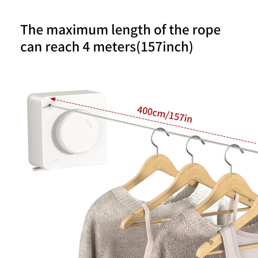 JOOM Retractable Clothesline Heavy Duty Clothes Drying Laundry Line Wall Mounted Easy Hanging Clothes Drying Laundry Line Retracting Hanging Lock to Prevent Sagging (Square,White)