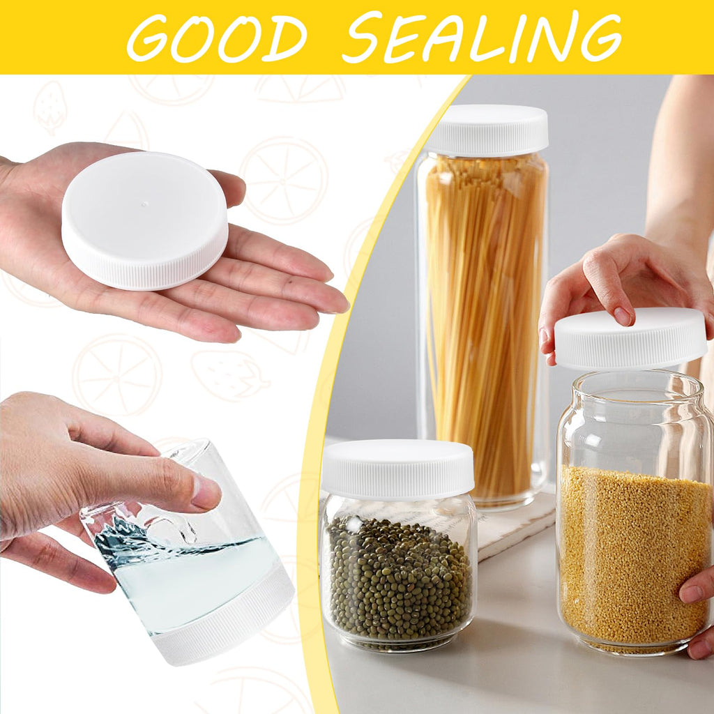 Supkiir 30pcs Plastic Mason Jar Lids, 70mm Food-Grade White Mason Jar Caps, Leak Proof Regular Mouth Mason Jar Canning Lids BPA Free Standard Mason Jar Lid for Kitchen Storage