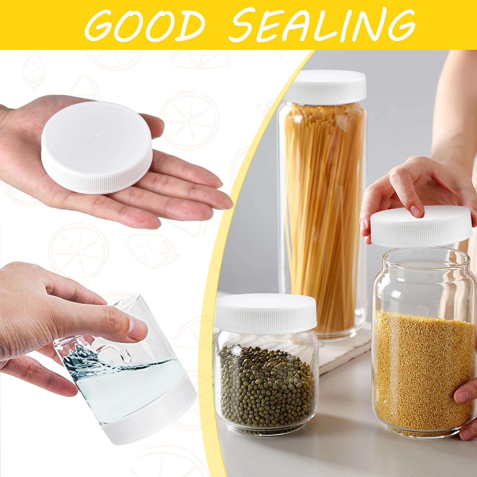 Supkiir 30pcs Plastic Mason Jar Lids, 70mm Food-Grade White Mason Jar Caps, Leak Proof Regular Mouth Mason Jar Canning Lids BPA Free Standard Mason Jar Lid for Kitchen Storage