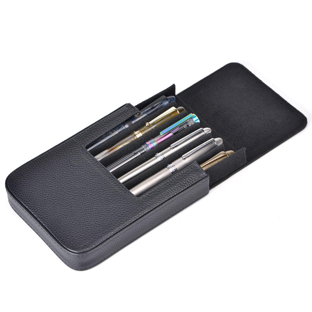 Lanxivi Fountain Pen Cover Genuine Leather Organizer Portable Pen Pouch Drawer Style, Black-6 Slots, 6 Slot, 6 Slots