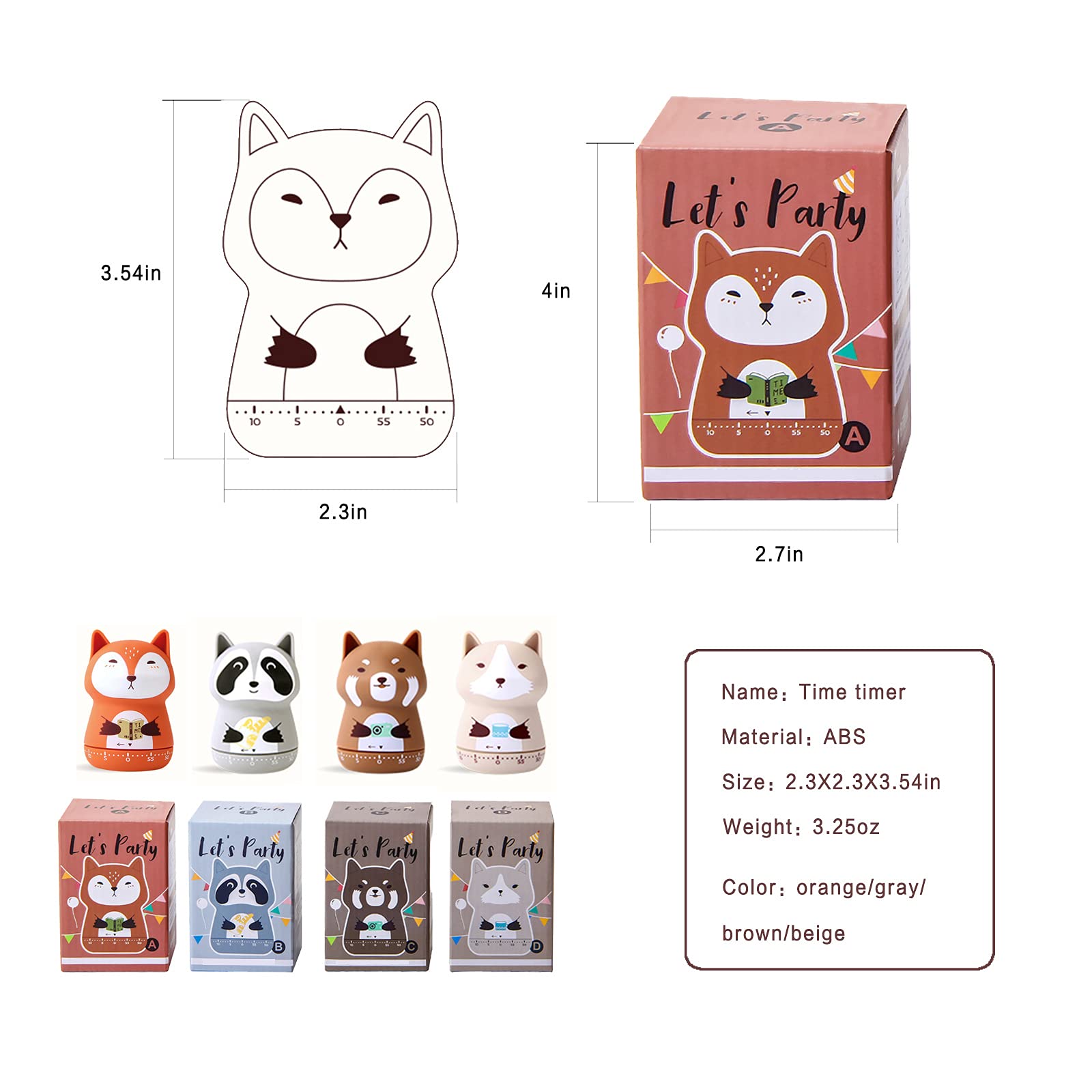 ELE DEPI 2 Pack Cute Kitchen Timer,100% Mechanical Timer for Kids,60 Minute Egg Timer for Cooking/Reading/Do Sports. (Fox and Raccoon)