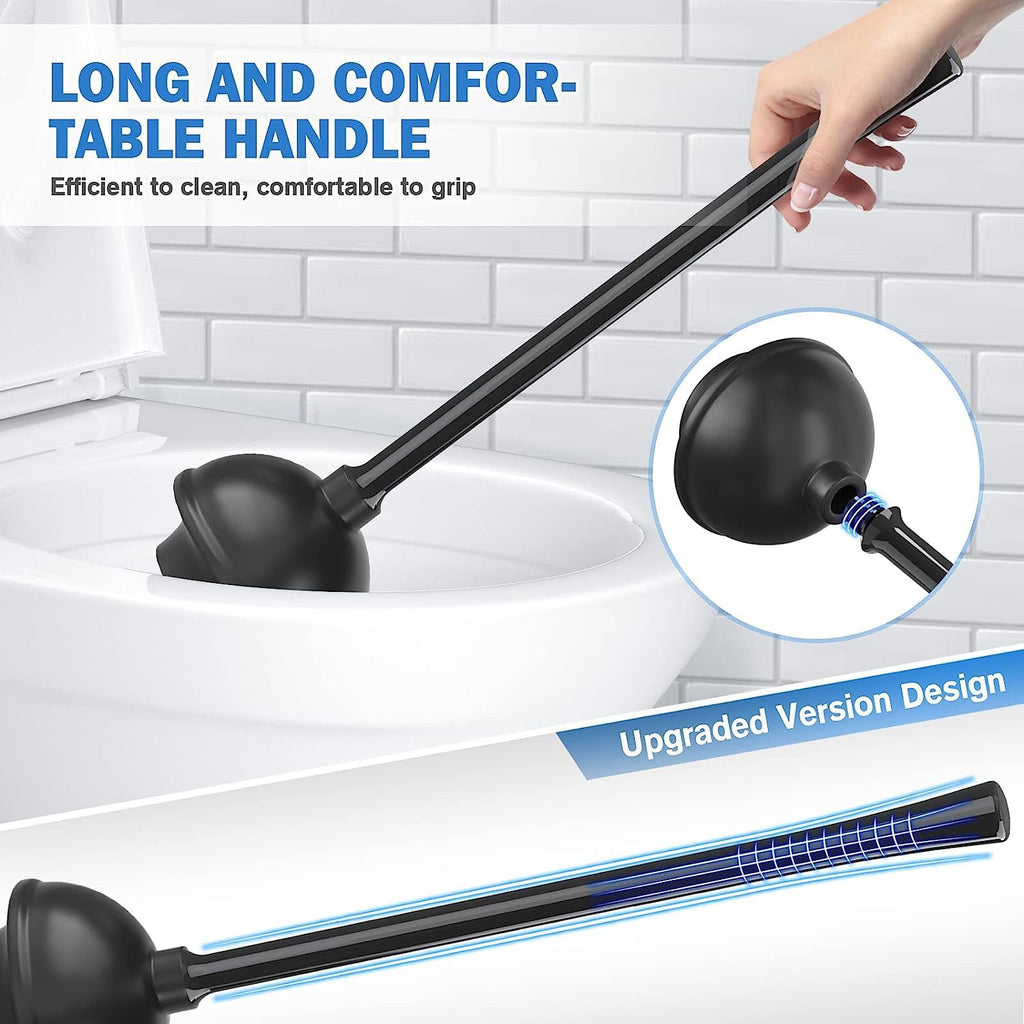 Toilet Plunger and Brush with Holder, Bowl Brush and Heavy Duty Toilet Plunger Set for 5.7-inch Toilet Drain, 2-in-1 Bathroom Cleaning Combo with Modern Caddy Stand (Black)