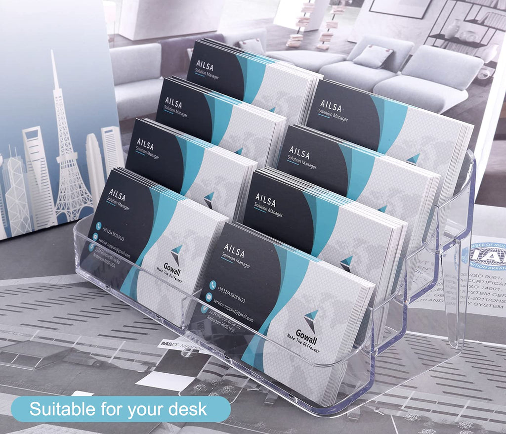 Gowall Business Card Holder, 8 Pocket Acrylic Business Card Holder for Desk Clear Business Card Stand Desktop Business Card Holders Plastic Business Card Display for Exhibition, Home and Office, 2 PCS