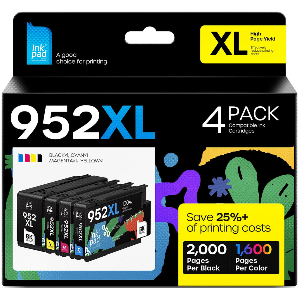 952XL Ink Cartridges Combo Pack, Replacement for HP 952 XL, Compatible with OfficeJet Pro 8710 8720 7720 7740 8210 8702 8715 8725, 4 Pack(BK/C/M/Y)