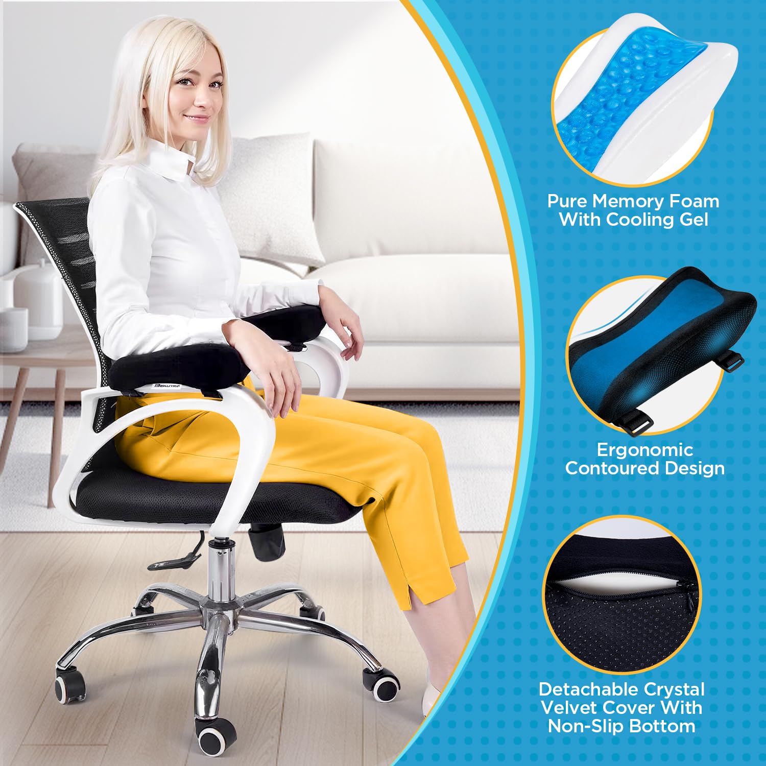 BEAUTRIP Armrest Cushion Office Chair Arm Cushion - Armrest Cushion for Arms and Elbows (Set of 2) (Black with Gel_Velvet)