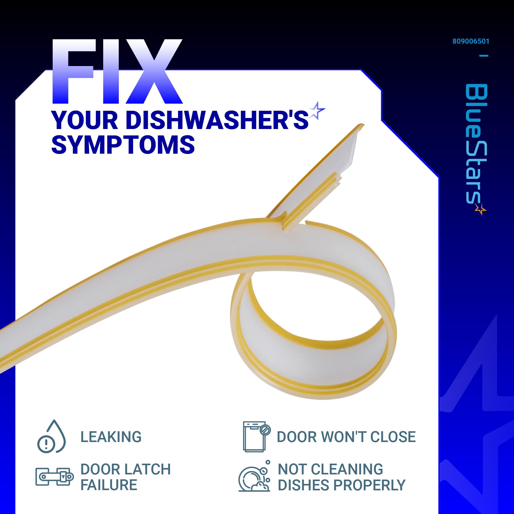 BlueStars Update 809006501 Dishwasher Bottom Door Gasket Replacement Part – Exact Fit For Frigidaire & Kenmore Dishwashers - Replaces 154576501 154297601 PS9495545 AP5809675