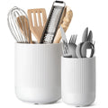 LE TAUCI Utensil Holder, Set of 2, 7.3"+5.4" Ceramic Kitchen Utensil Holder for Counter, Large Cooking Utensil Crocks for Kitchen Decor, Morden Utensil Organizer for Spatula, White