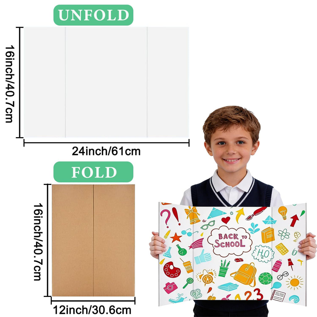 LonlyEagle Trifold Poster Board, 24" x 16", 3-Pack, White Corrugated Project Boards for Science Fairs, School Projects, Event Displays, and Business Presentations