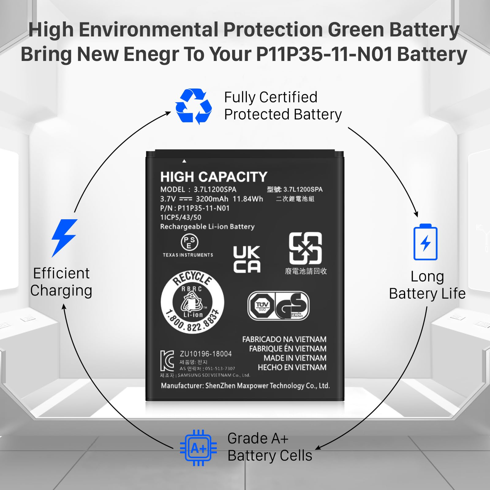 HUAENG TI-84 Plus CE Battery, 3200mAh Replacement Battery for Texas TI-84 Plus CE, TI Nspire CX II, TI Nspire CX CAS II, Part No 3.7L1200SPA, New Upgraded P11P35-11-N01 Batteries