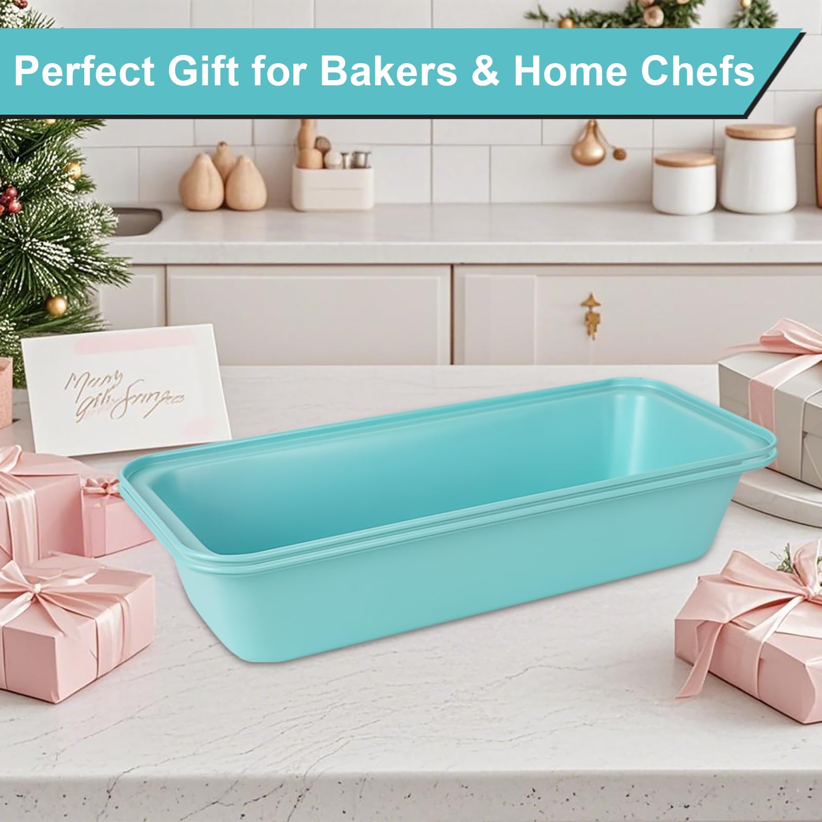 Barlket Bread Loaf Pans, 13x5 Inch Bread Pan Nonstick Set of 2, Carbon Steel, with Rounded Corners, Extra Large 2.6" Deep Bread Tins for Baking Meatloaf, Cakes, Sandwich, Toast, Blue Color