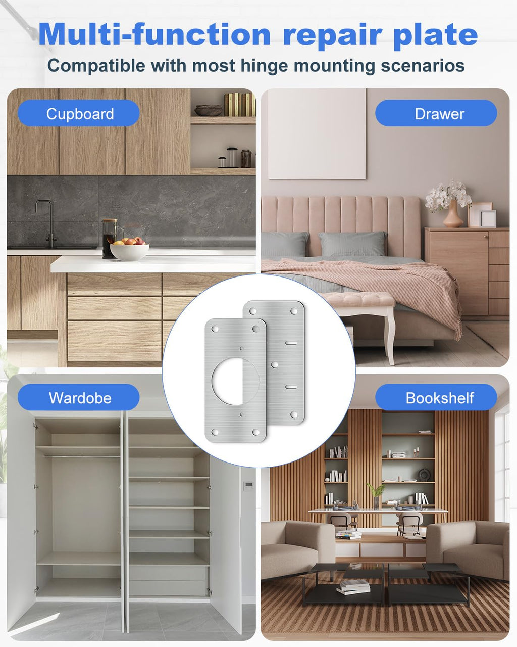 Mixiflor Cabinet Hinge Repair Plate Kit, 20-Pack Stainless Steel Door Hinge Repair Boards with Screws, Kitchen Cupboard Fixing Brackets for Loose or Damaged Hinges