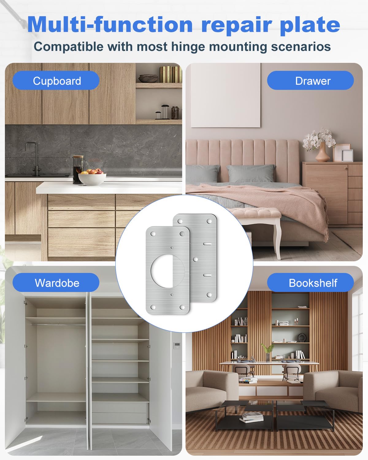 Mixiflor Cabinet Hinge Repair Plate Kit, 20-Pack Stainless Steel Door Hinge Repair Boards with Screws, Kitchen Cupboard Fixing Brackets for Loose or Damaged Hinges