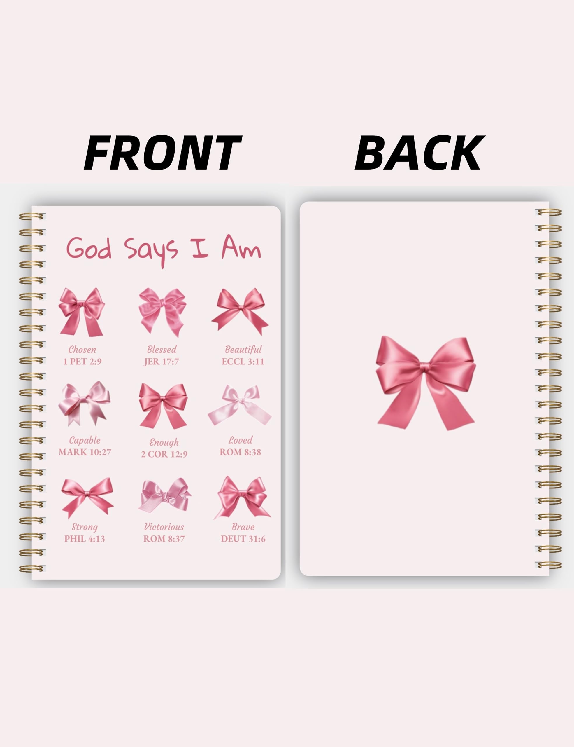 Bible Prayer Journal for Women, Pink Christian Notebook with Lines Gifts for Girls, Bible Study Supplies Guide Accessories, Preppy Bow Stuff Cute Church Spiral Notebook for Bible Notes, 5.5 X 8.3