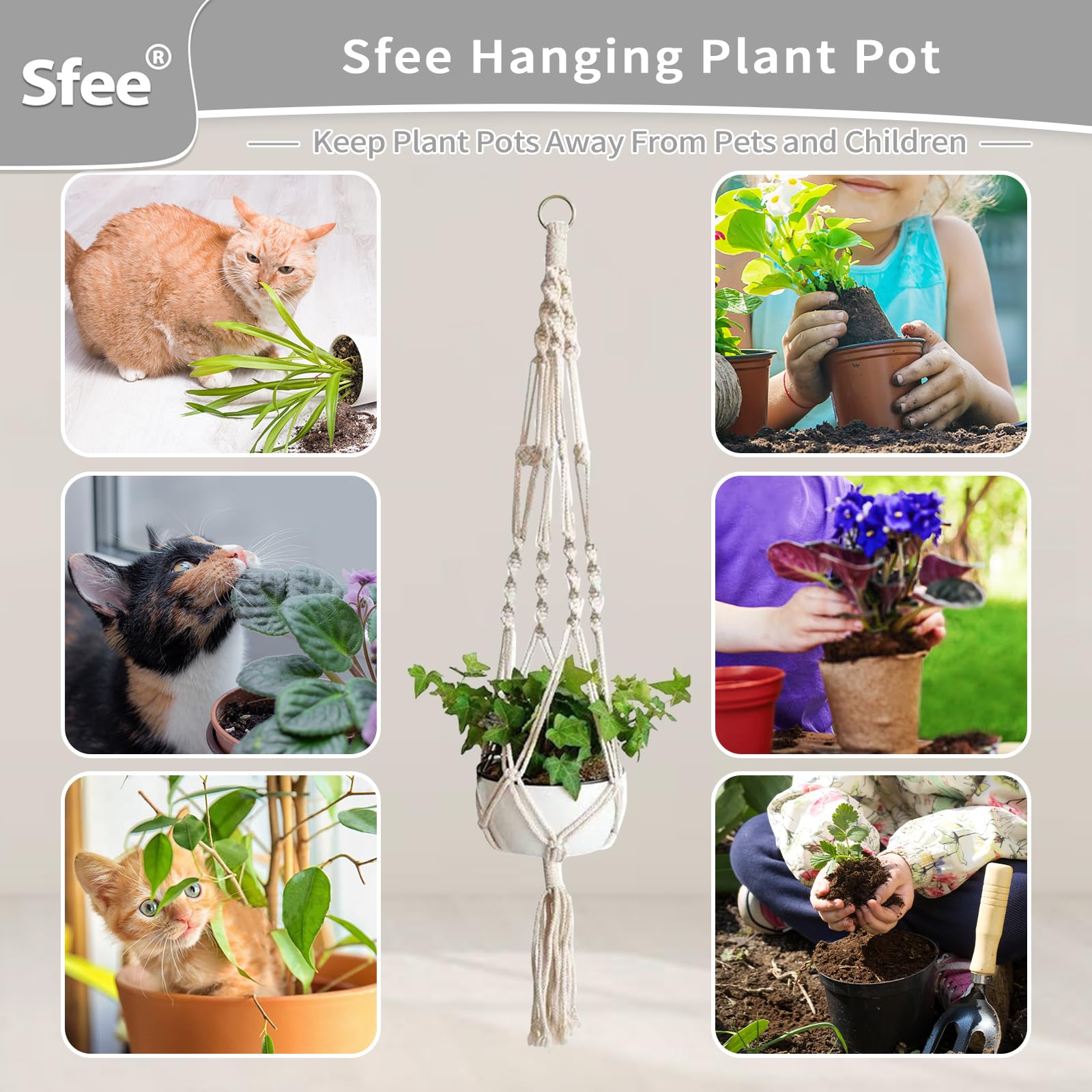 Sfee 2 Pack Macrame Plant Hangers, Hanging Planters Indoor Outdoor Handmade Cotton Rope Hanging Plant Pot Durable Flower Pots Holder for Home Garden Balcony Ceiling Decorations with 2 Hooks(White)