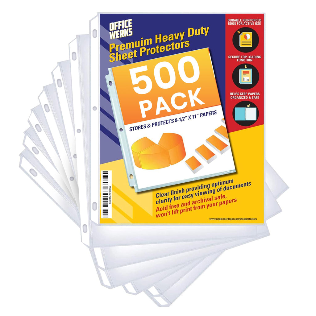 Heavy Duty Clear Sheet Protectors, 8.5" x 11", 500 Pack, Top Load,Reinforced Holes, Acid-Free/Archival Safe