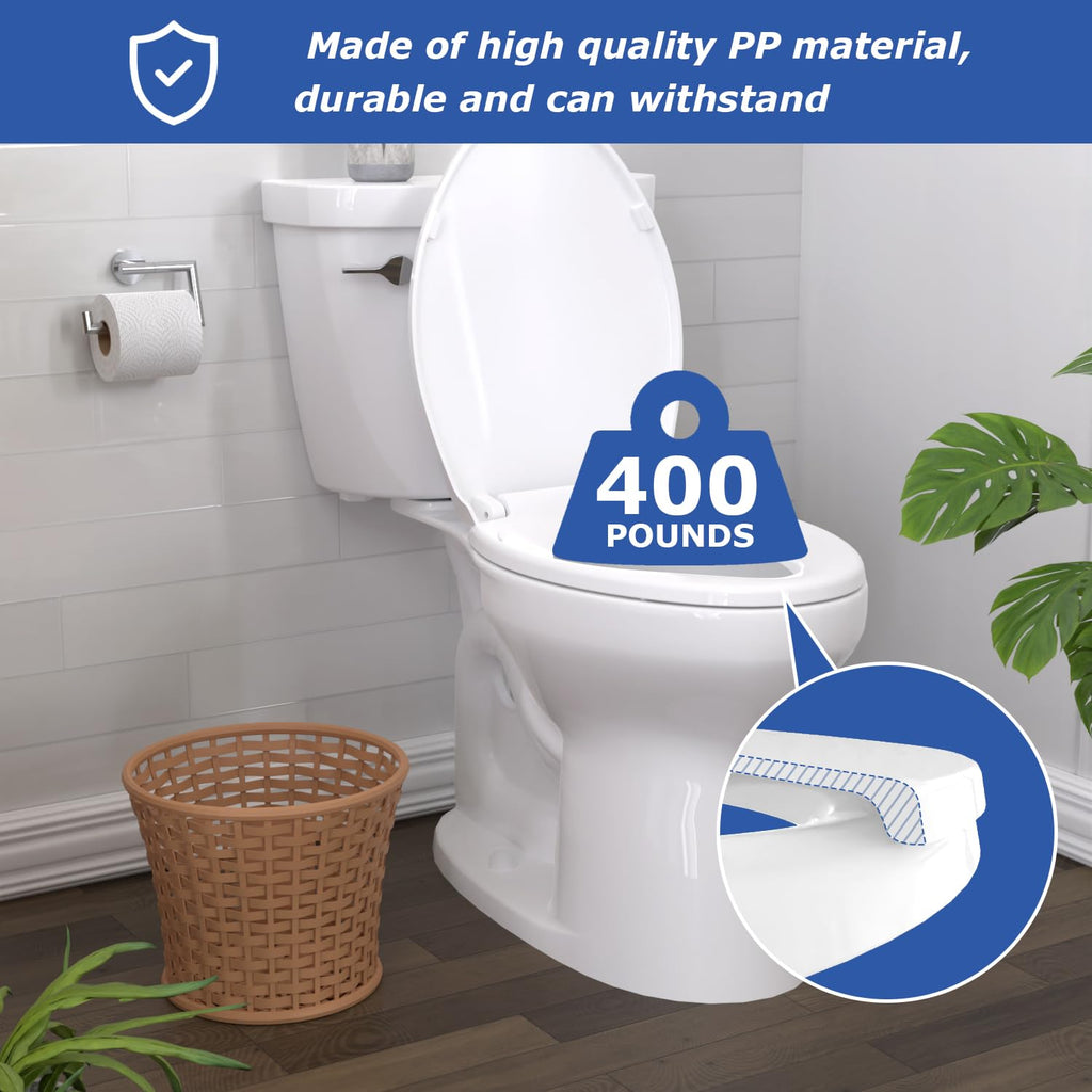 Round Toilet Seat, Standard 16.5” Slow/Soft Close Round Toilet Seat for Round Toilets, No-Slam Quiet-Close Lid, Easy-to-Install, White, Durable Never-Loosen Design