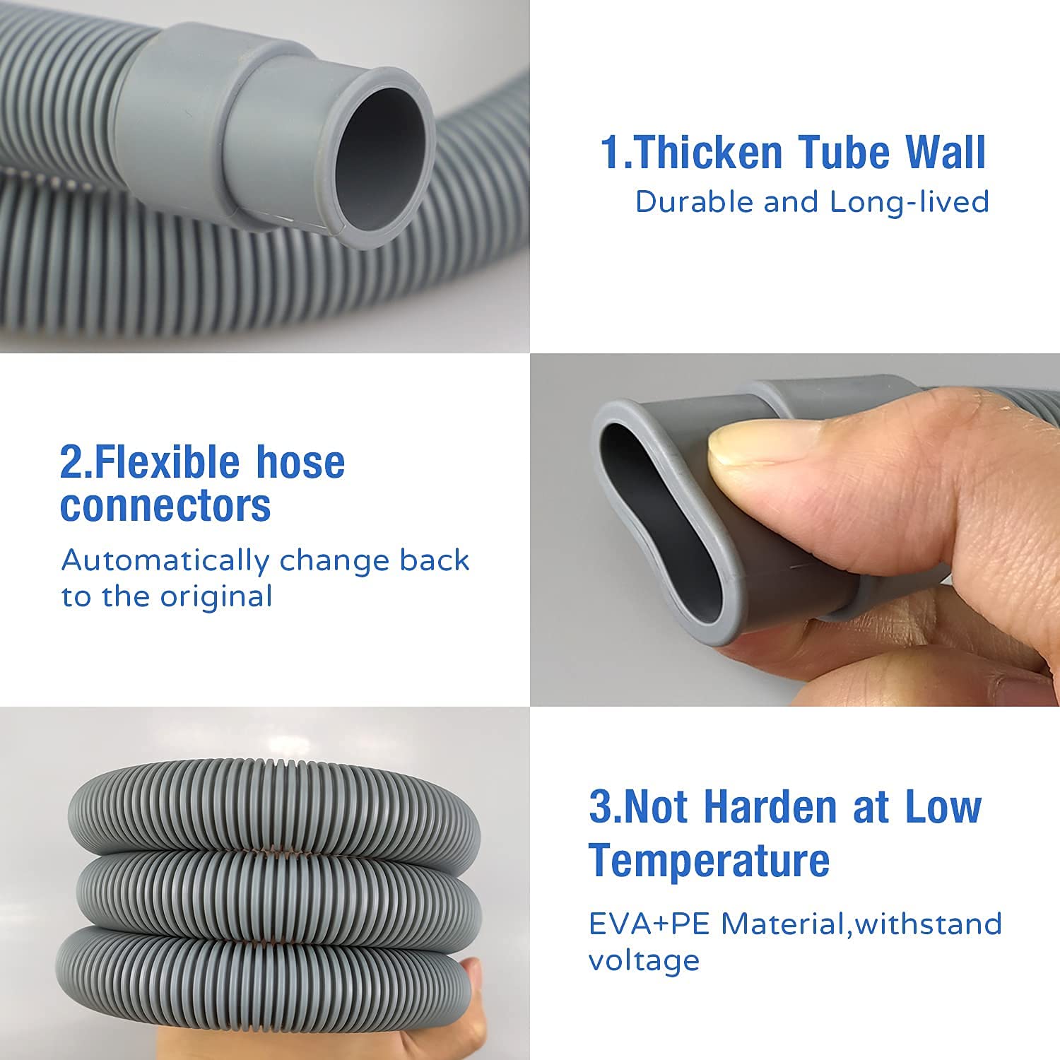 Lyplus Gray 10ft Heavy-Duty Polypropylene Drain Hose with Clamp, Universal Fit for Washing Machine & Dryer, 1-1/2 Inch Outlet, Fits Whirlpool, LG, GE, Samsung, Maytag