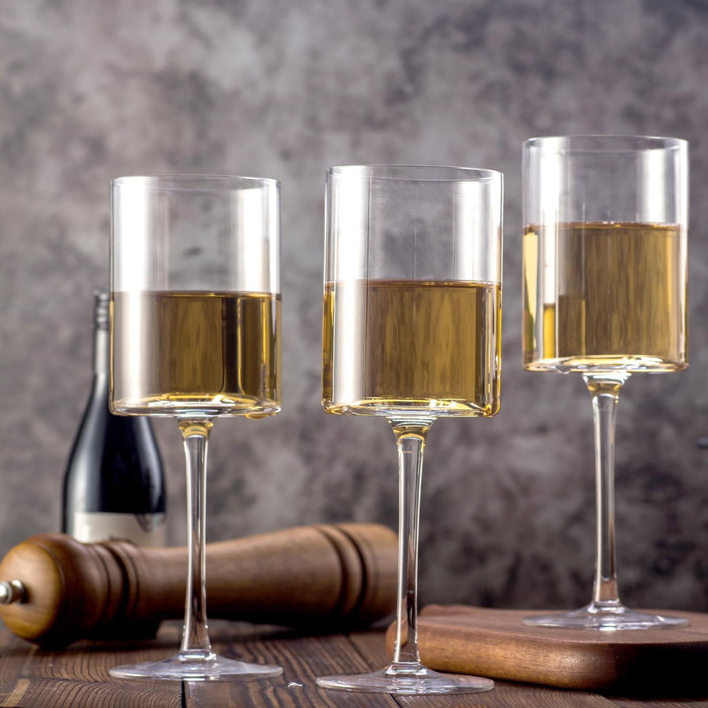 BACLIFE Wine Glasses Set of 4 - Hand Blown Wine Glass 15oz in Gift Packaging - Large White Wine Glass on Long Stem - Unique Modern Shape - for Wedding, Anniversary, Mother’s Day