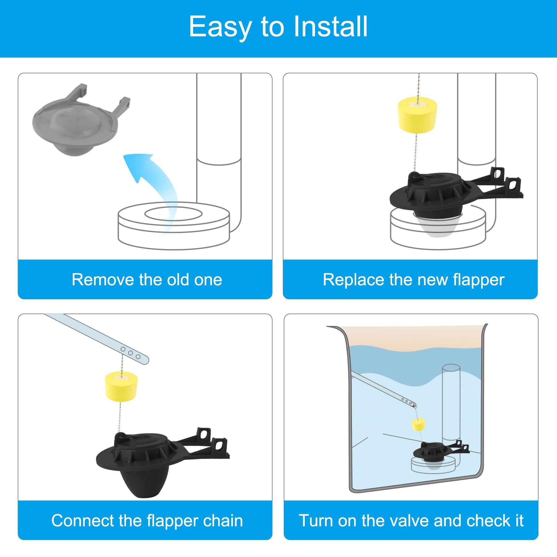 Hibbent 2 Pack 2-Inch Toilet Flapper Replacement Compatible with American Standard 7381129-200.0070A Universal Flapper and Chain with Float, 2-Inch Flush Valves Water Saving, High Performance