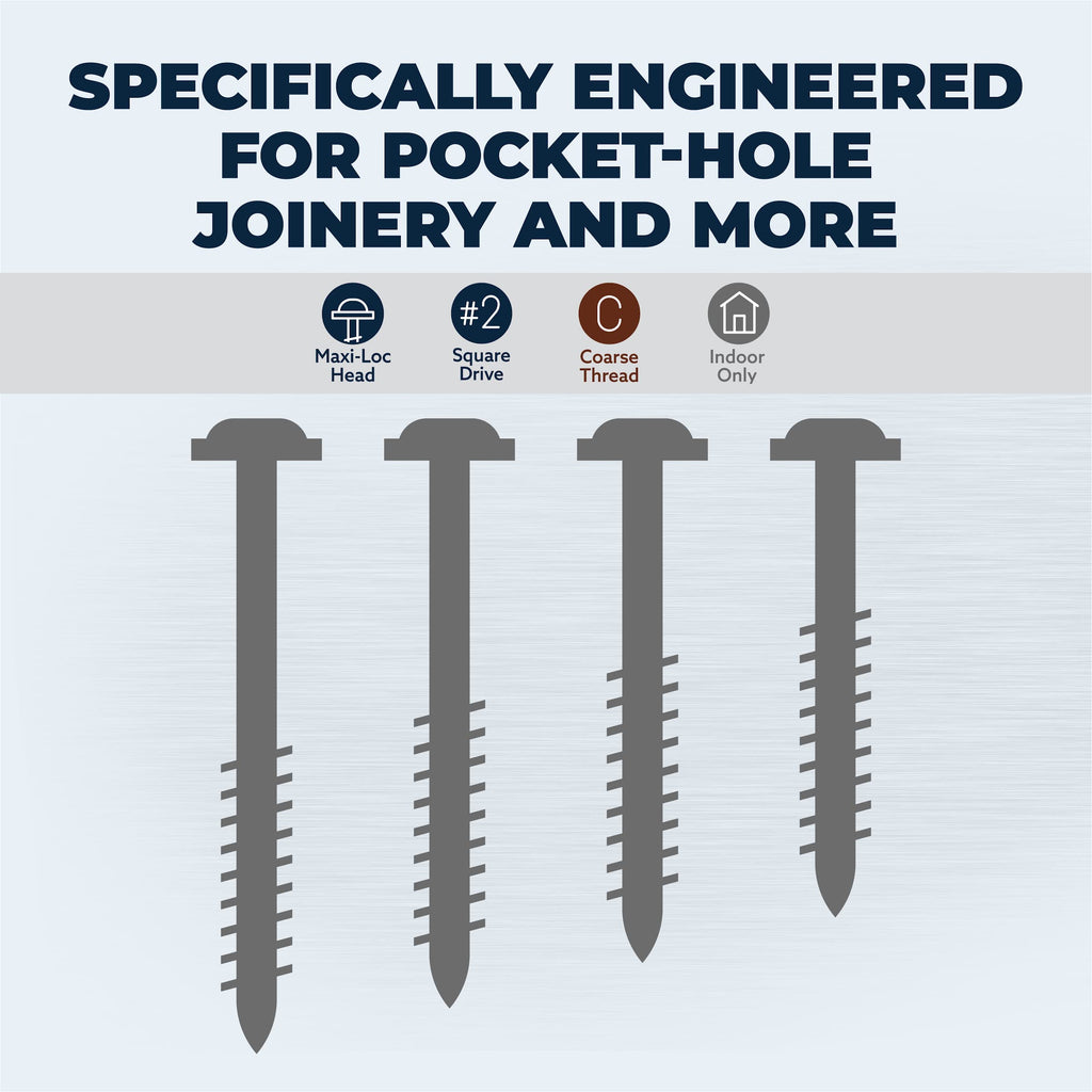 Kreg Zinc Pocket-Hole Screws - SML-C150-250 - 1-1/2 Inch - Coarse Thread - Maxi-Loc Head - Indoor - 250 Count