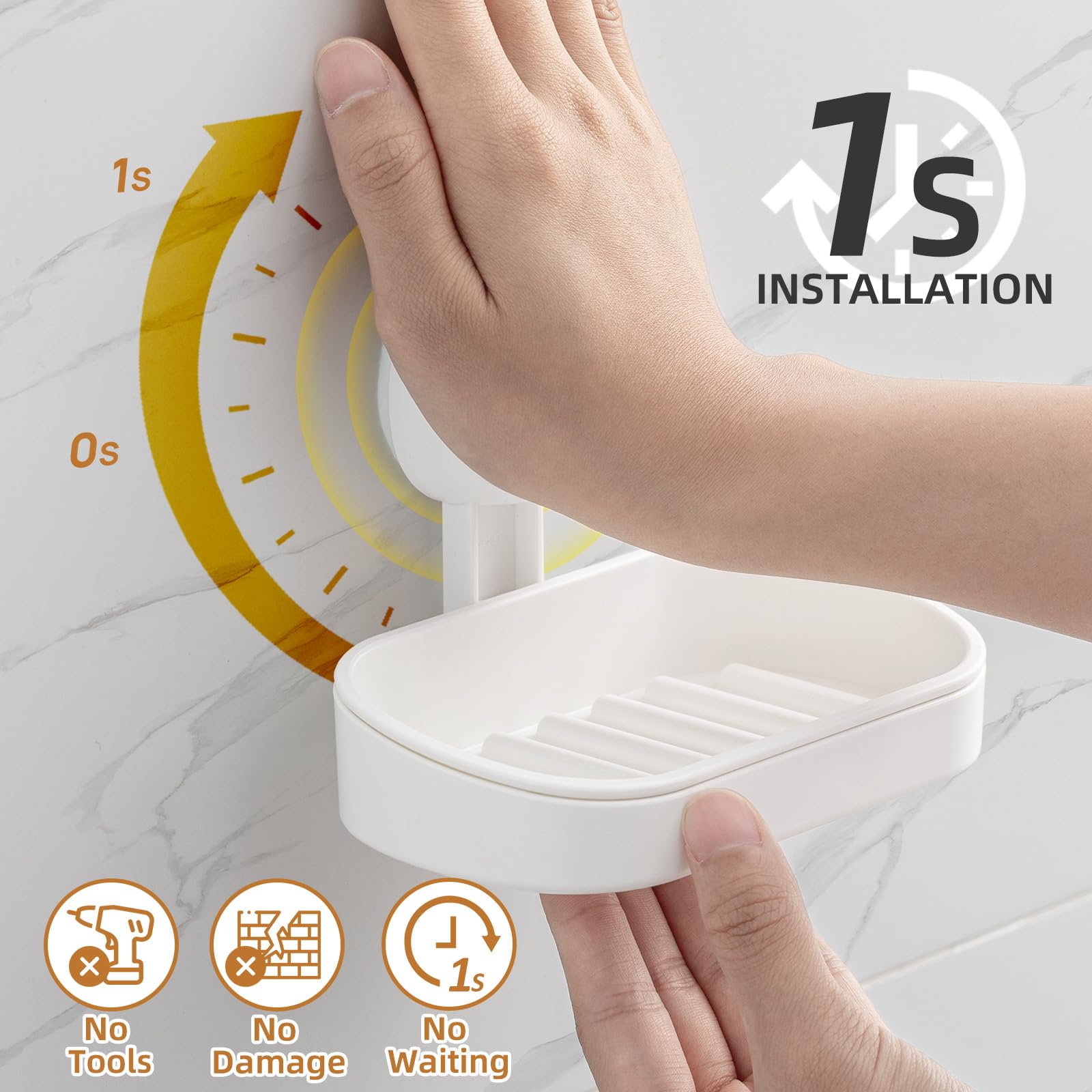 LEVERLOC Suction Cup Bar Soap Holder for Shower, Soap Dish for Bathroom Bathtub Wall, Wall Mounted NO-Drilling, Plastic Self Draining, Removable