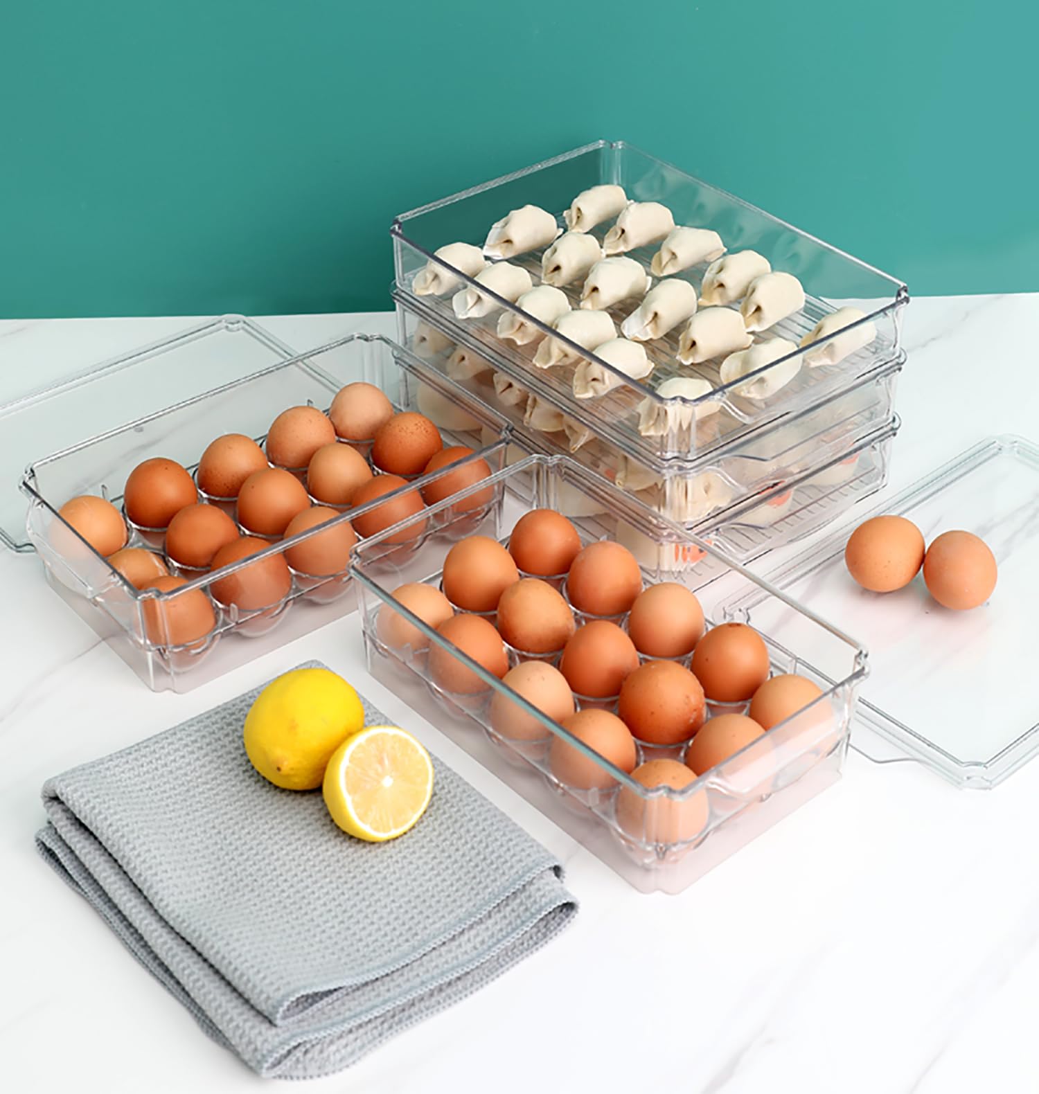 Pure Future 2-Pack Fridge Organizers and Storage (Holds 30 Eggs) - Clear Plastic Egg Containers with Lids, Stackable Food Bins, BPA-Free, Hand Wash Only