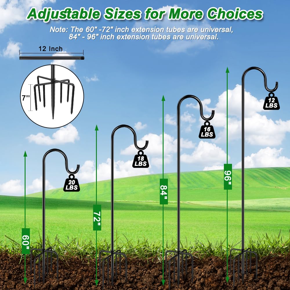 60" Shepherds Hooks for Outdoor, Heavy Duty Bird Feeder Pole for Hummingbird Feeder, Hanging Lantern, Shepherds Hook for Bird Feeders for Outside with 7 Prongs Base,1 Pack