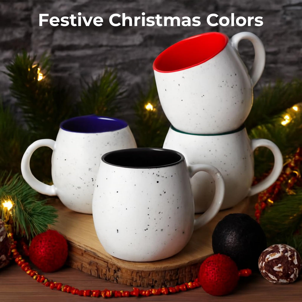 LIFVER 20 Ounces Coffee Mugs Set of 4, Large Coffee Mugs with Color on Inside, Speckled Big White Mugs with Large Handles for Coffee, Tea, Hot Cocoa, Christmas Gifts for Women Men Jumbo Soup Mugs Microwavable