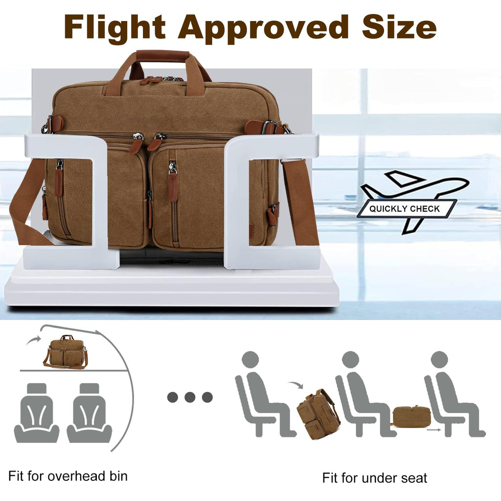 Koolehaoda 3 in 1 Convertible Briefcase Backpack 17.3 inch Laptop Backpack Case Messenger Bag for Men, Multi-Functional Computer Bag for Travel Bussiness Men Women (Coffee)