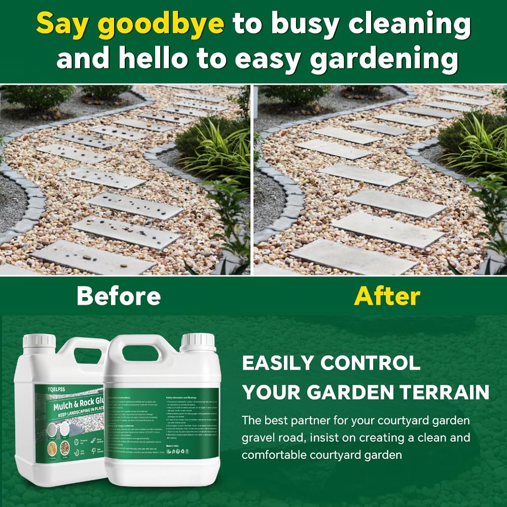 Rock Glue,1L/0.26Gal Mulch Glue for Landscaping,Fast-Drying Adhesive Reliable & Long-Lasting & Dries-Clear Strong Pea Gravel Binder for Wood Chips,Sand,Pine Straw,Pebbles,Stone