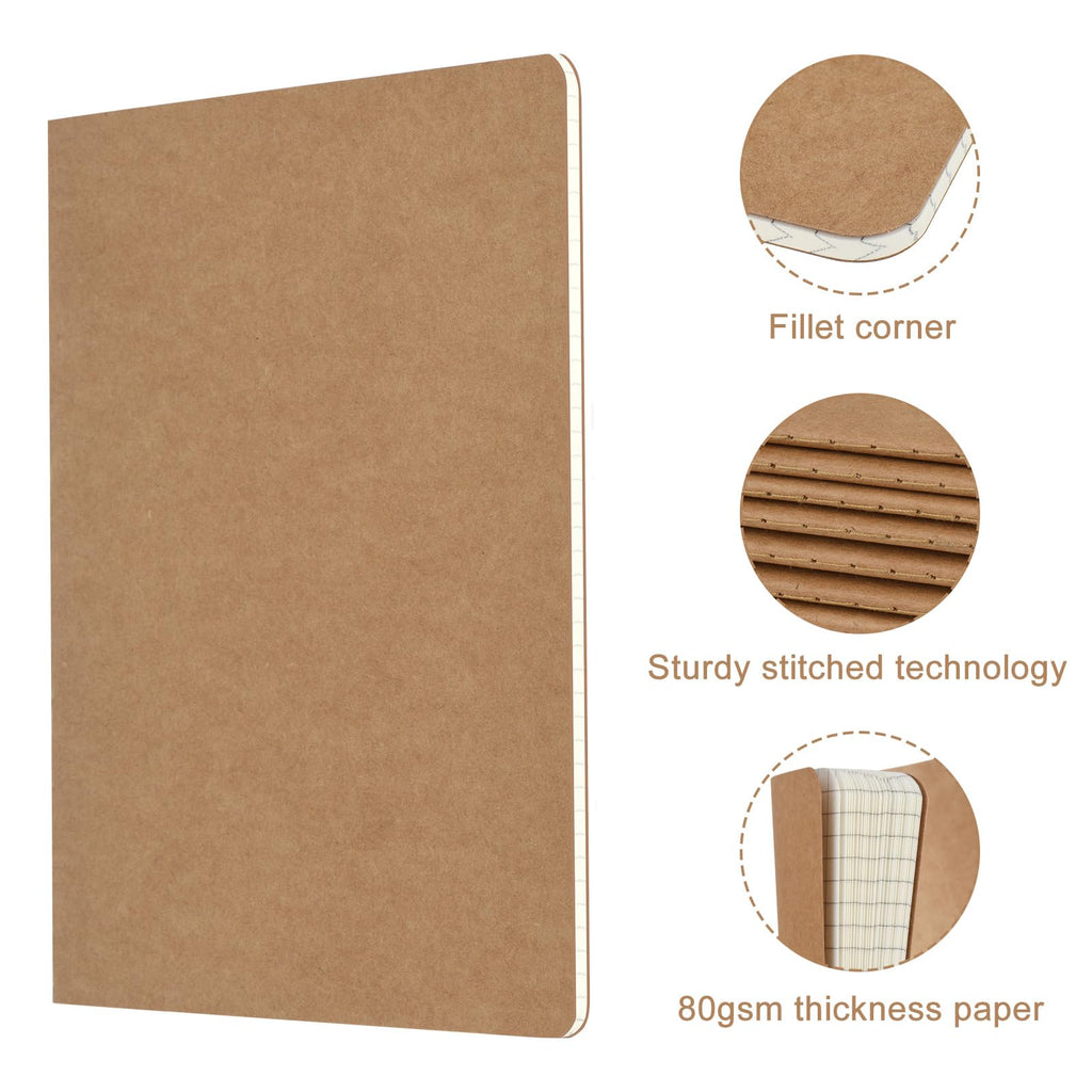 ZCZN A5 Square Grid Notebook 24 Pack, Kraft Jounurals Notebooks 60 Pages(30 Sheets), 8.15 * 5.5 Inches Notebooks Bulk, Diary, Subject, Memo Notebooks for Work, School, Office