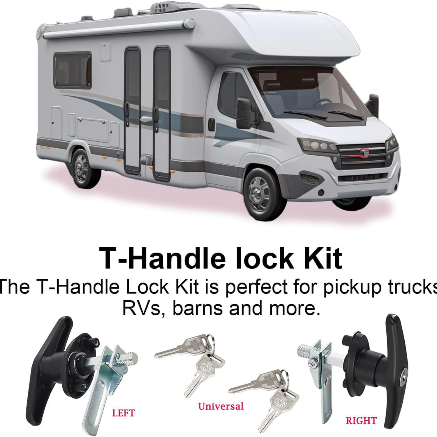 1 Pair Heavy Duty RV T-Handle Locks with Keys, Metal Truck Cap Locks, Universal Replacement T-Handle Locks for RV, Truck, Camper, Trailer (Left & Right)