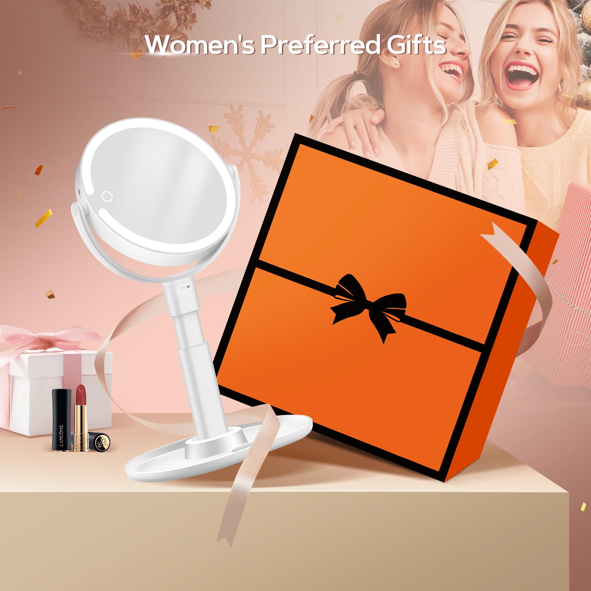 B Beauty Planet Makeup Mirror with Lights, Lighted Magnifying Mirror 30X with 3 Lighting and Adjustable Brightness, 2-Sided Height Adjustable Vanity Mirror for Bathroom, Women Gifts for Mom