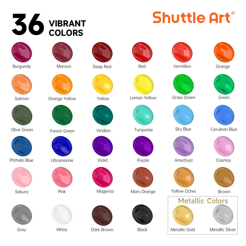Shuttle Art Acrylic Paint Set, 36 Colors Acrylic Paint (2oz/Bottle) with Brushes & Palette, Rich Pigments Non-toxic Paint for Artists & Adults, Art Supplies for Canvas Rock Ceramic Wood Painting