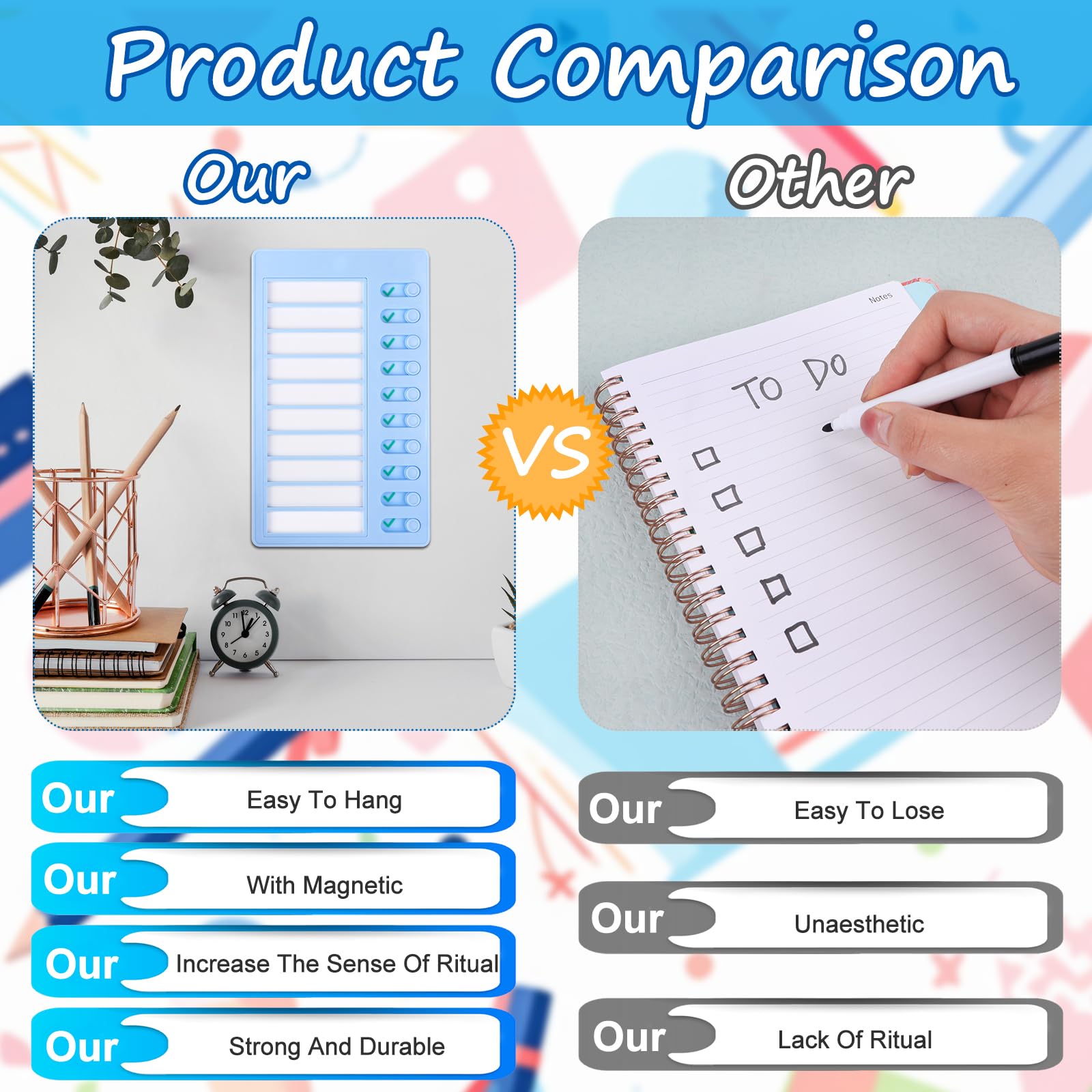 4 Pcs Blank Chore Chart Memo Checklist Boards Kids Chore Chart with 20 Detachable Cardstock to Do List Checklist Board Daily Routine Chart Checklist Board for Home Routine Planning