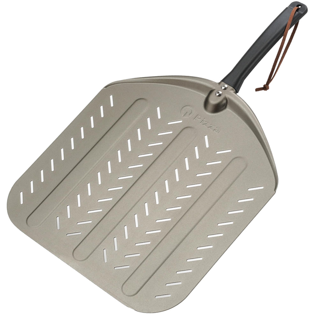 Q Pizza Aluminum Non-Stick Pizza Peel with Strap for Easy Storage, 14" Extra Large Perforated Metal Pizza Paddle for Grill Oven, Pizza Spatula for Baking Bread Pastry Pie Cake Pizza
