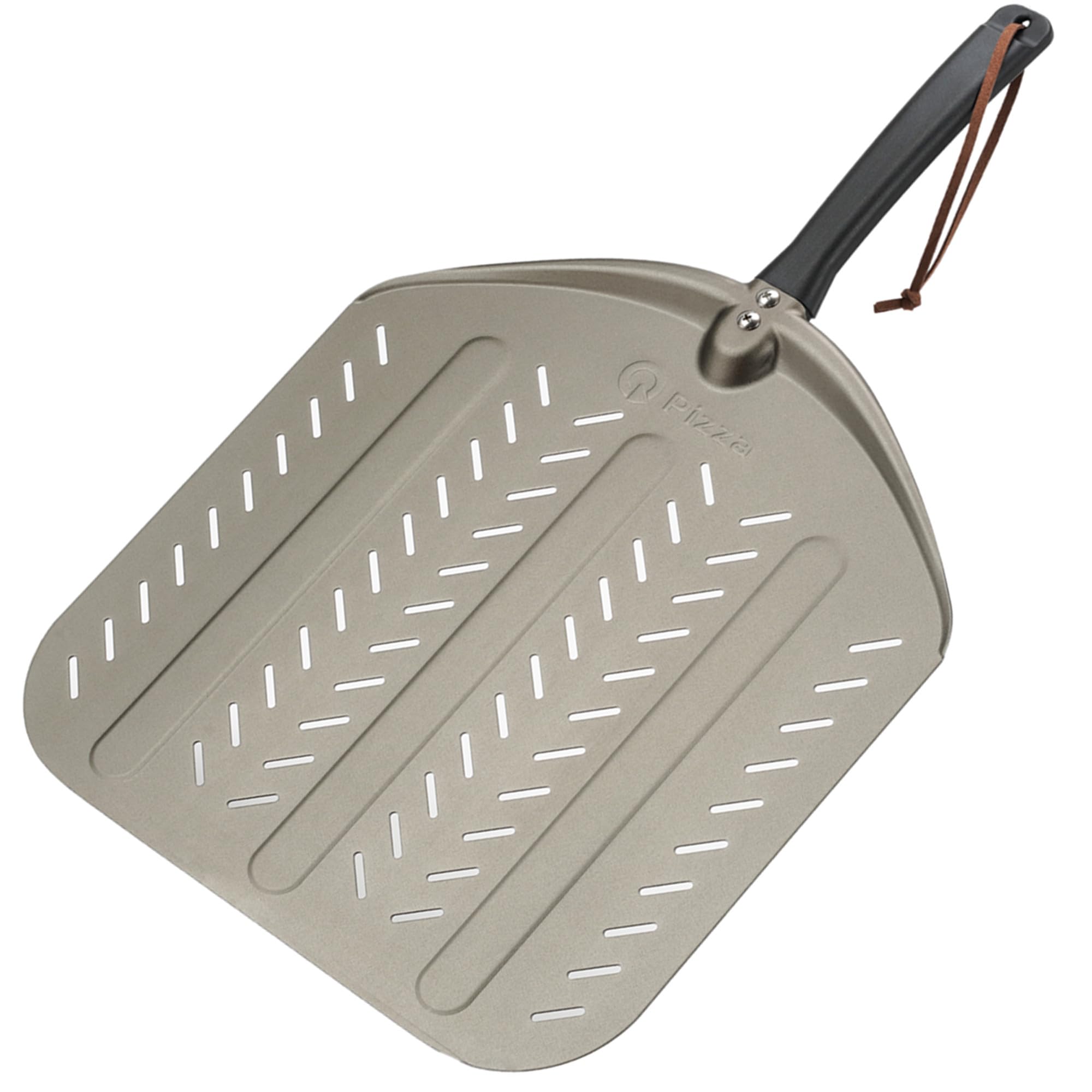 Q Pizza Aluminum Non-Stick Pizza Peel with Strap for Easy Storage, 14" Extra Large Perforated Metal Pizza Paddle for Grill Oven, Pizza Spatula for Baking Bread Pastry Pie Cake Pizza
