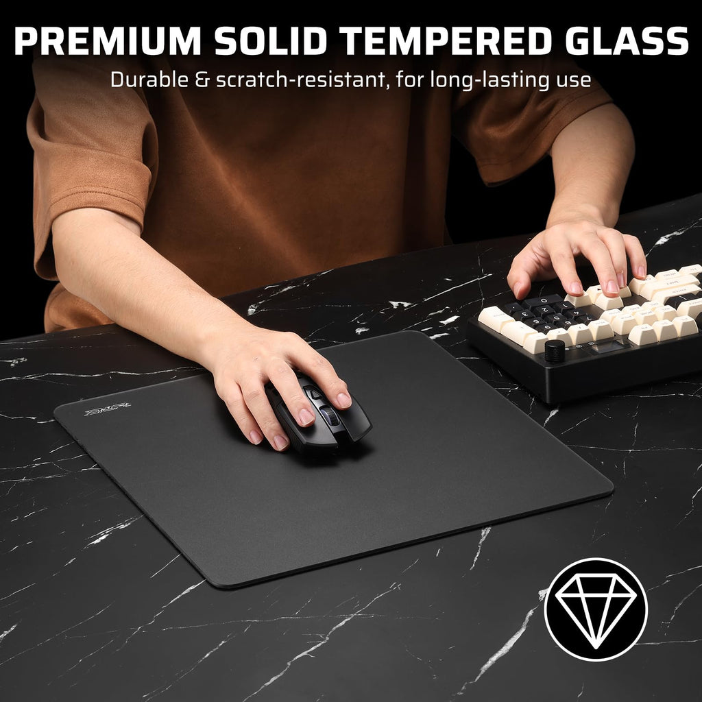 LTC Tempered Glass Gaming Mousepad, Ultra-Smooth Micro-Etched Surface Mouse Pad for Top Control and Speed, Anti-Slip Full Rubber Base, Professional Large Mouse Mat for FPS Gamers, 13X13in