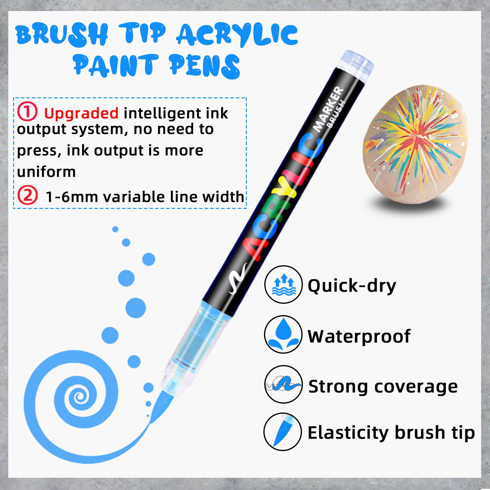 36 Colors Acrylic Paint Markers, Soft Brush Tip Acrylic Paint Pens, Waterproof Coloring Art Markers for Wood, Metal, Ceramic, Fabric, Stone, Egg, Rock Painting and DIY Art Crafting