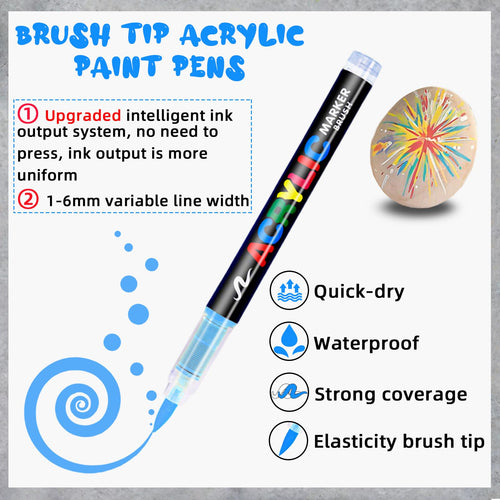 36 Colors Acrylic Paint Markers, Soft Brush Tip Acrylic Paint Pens, Waterproof Coloring Art Markers for Wood, Metal, Ceramic, Fabric, Stone, Egg, Rock Painting and DIY Art Crafting