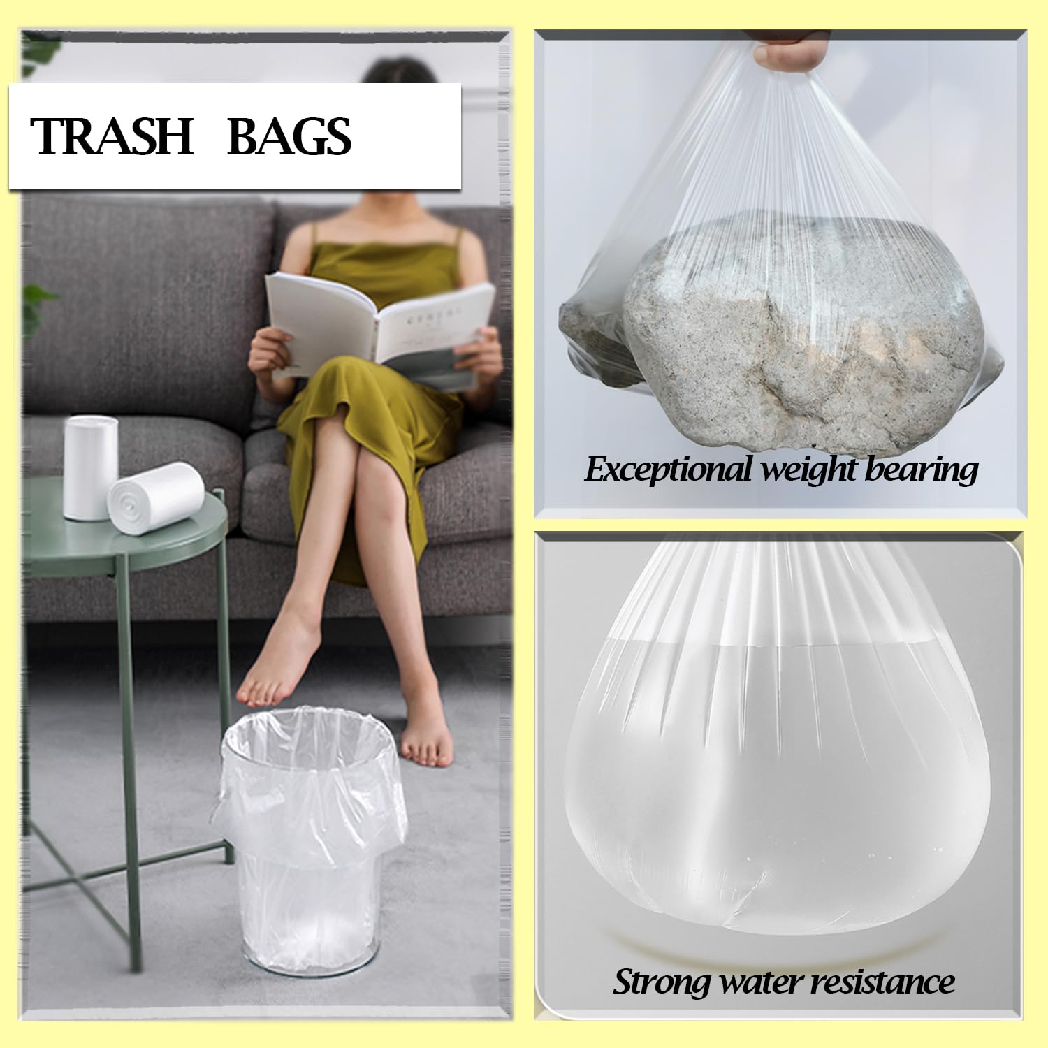 Clear Garbage Bags 220 Count 4 Gallon, Small Waste Basket Trash Bags for Bathroom, Kitchen, Bedroom, 5 Gallon Garbage Bags Unscented Can 15 Liters