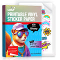 Premium Glossy Printable Vinyl Sticker Paper 8.5x11Inches 100 Sheets, Quickly-Dries, Strong-Adhesive Sheets for Pet Photos & Kids Crafts, Tear-Resistant Decals Letter Size 8.5"x11" for Inkjet Printers